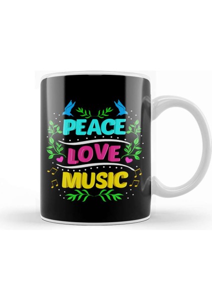 Cute Peace Love Music Hippie Hipster Festival Kupa Bardak Porselen