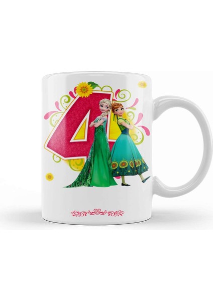 Elsa ile Anna Çocuklara 4 Dört Yaş Hediyesi Kupa Bardak Porselen