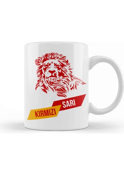 Aslan Sarı Kırmızı Kupa Bardak Porselen