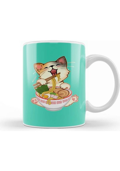 Kawaii Neko Kedi Cute Ramen Cat Japanese Noodle Anime Lover Kupa Bardak Porselen