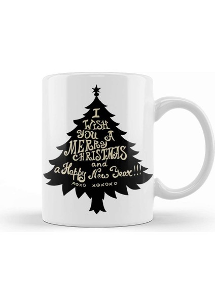 Yılbaşı Yeni Yıl Konseptli Merry Christmas Ağaç Kupa Bardak Porselen