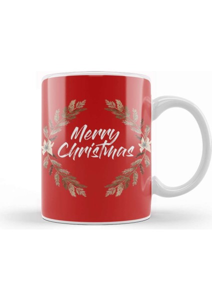 Yılbaşı Yeni Yıl Konseptli Merry Christmas Floral Kupa Bardak Porselen