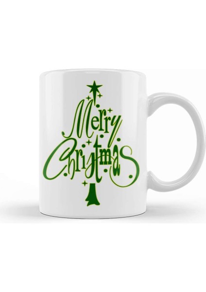 Yılbaşı Yeni Yıl Konseptli Merry Christmas Tree Kupa Bardak Porselen