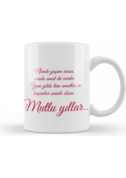 Yılbaşı Yeni Yıl Konseptli Mutlu Yıllar Kupa Bardak Porselen