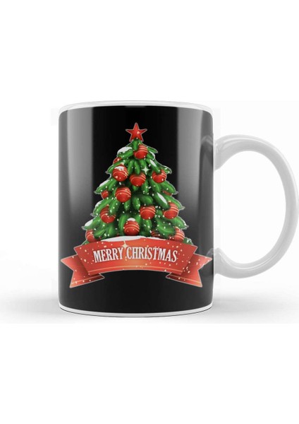 Yılbaşı Yeni Yıl Konseptli Merry Christmas Tree 02 Kupa Bardak Porselen