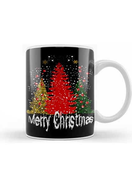 Yılbaşı Yeni Yıl Konseptli Merry Christmas Trees Kupa Bardak Porselen