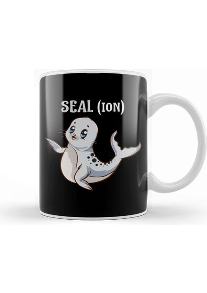 Baskı Dükkanı Seal(Ion) Sea Lion Pun Funny Baby Sealion Pun Kupa Bardak Porselen