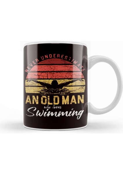 Old Man Swimmer Swimming Pool Retro Swim Water Sports Coach Kupa Bardak Porselen