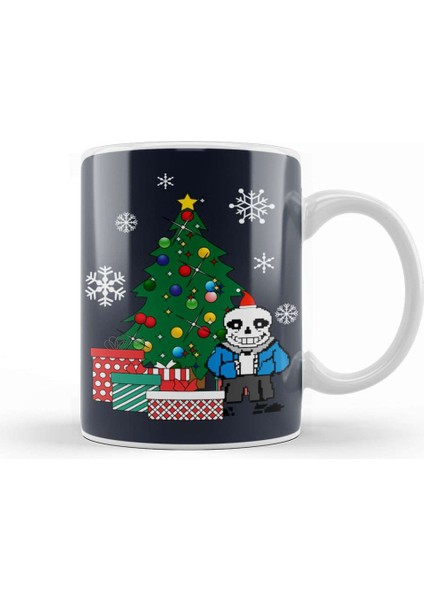 Baskı Dükkanı Sans Around The Christmas Tree Undertale Kupa Bardak Porselen