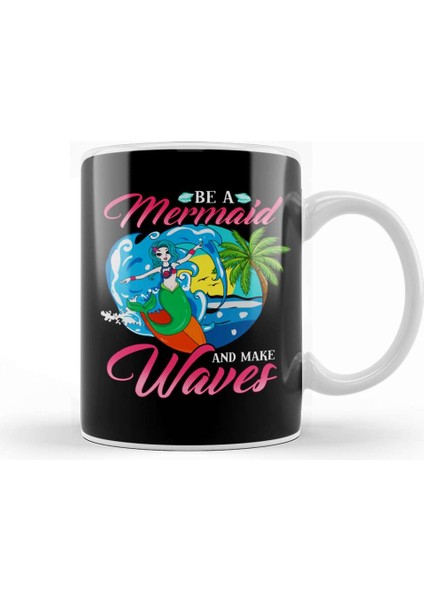 Be A Mermaid And Make Waves Adorable Mermaid Pun Kupa Bardak Porselen