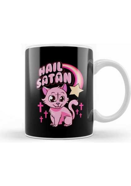 Hail Satan Cat Cute Rainbow Kitty Heavy Metal Pun Kupa Bardak Porselen