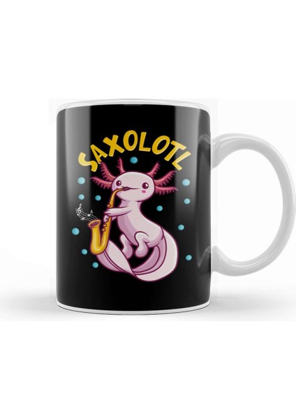 Saxolotl Sax Playing Axolotl Pun Walking Fish Kupa Bardak Porselen