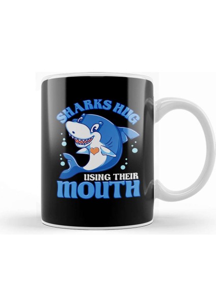 Sharks Hug Using Their Mouth Funny Shark Pun Kupa Bardak Porselen