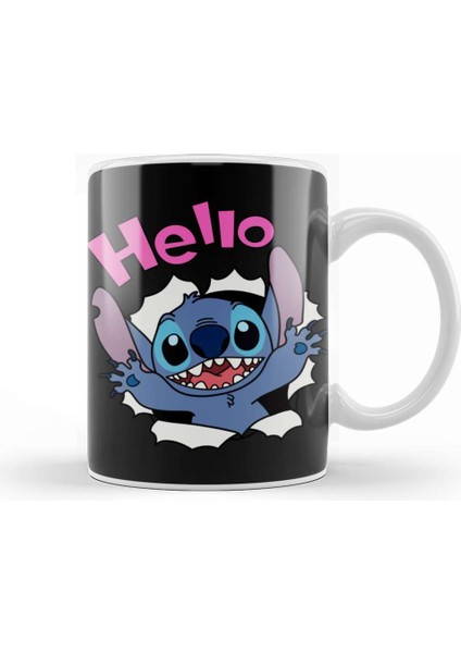 Baskı Dükkanı Stitch Hello Kupa Bardak Porselen