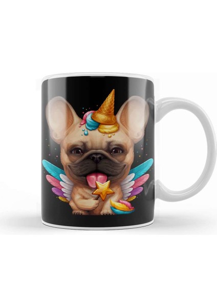 Fawn French Bulldog Ice Cream Unicorn Kupa Bardak Porselen