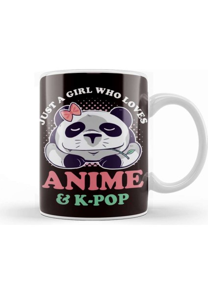 Girl Who Loves Korean Pop Music K-Pop Korea Anime Panda Kupa Bardak Porselen