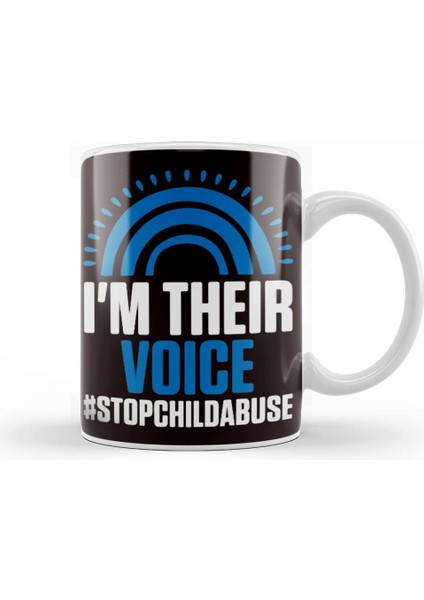 Stop Child Abuse Prevention Month Awareness Blue Ribbon Kupa Bardak Porselen