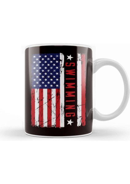 Swimming Swim Swimmer Athlete Us American Flag Water Sports Kupa Bardak Porselen