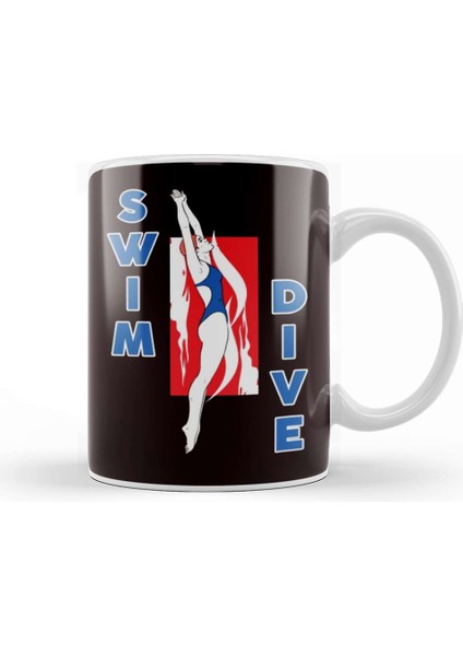 Swim Dive Swimming Pool Swimmer Water Sports Coach Athlete Kupa Bardak Porselen