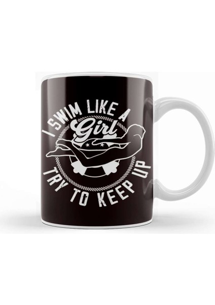 Swim Like Girl Swimmer Swimming Pool Indoor Freestyle Coach Kupa Bardak Porselen