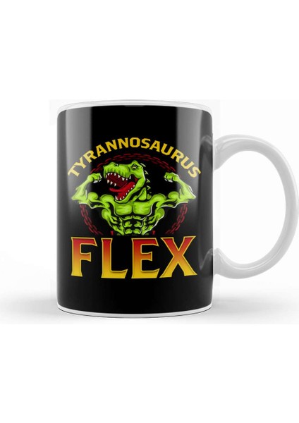 Tyrannosaurus Flex Funny Gym Workout Pun T Rex Kupa Bardak Porselen