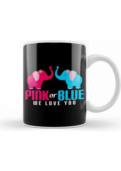 Adorable Pink Or Blue We Love You Baby Elephants Kupa Bardak Porselen
