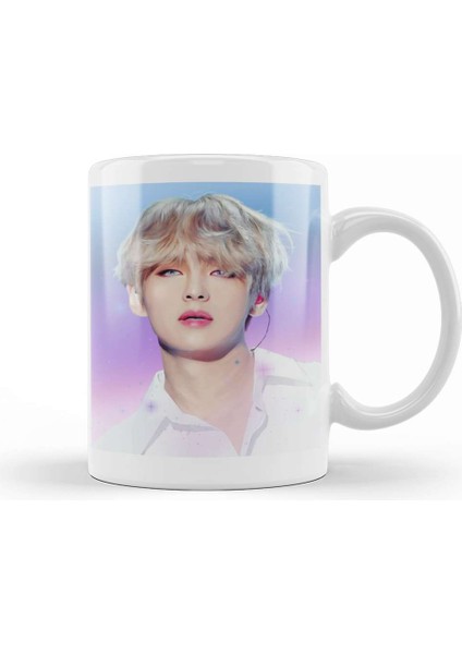 Bts Tae Painting Effect Blue And Pink Eyes Bts Army Kpop Gift BT21 01 Kupa Bardak Porselen
