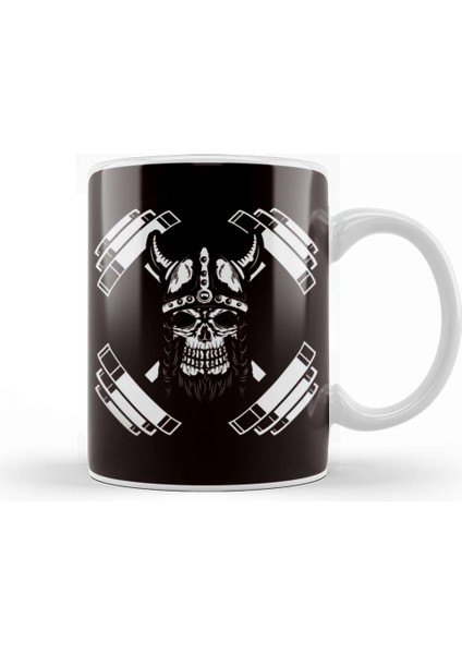 Viking Skull Barbell Bodybuilding Weightlifting Gym Workout Kupa Bardak Porselen