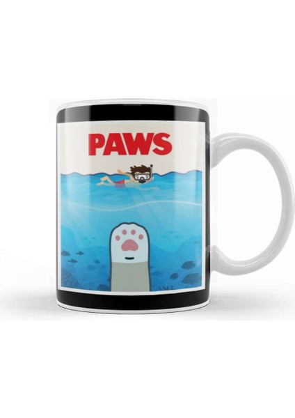 Jaws Parody Paws Jaws Poster Parody Kupa Bardak Porselen