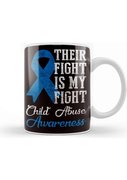Their Fight My Fight Child Abuse Awareness Blue Ribbon April Kupa Bardak Porselen