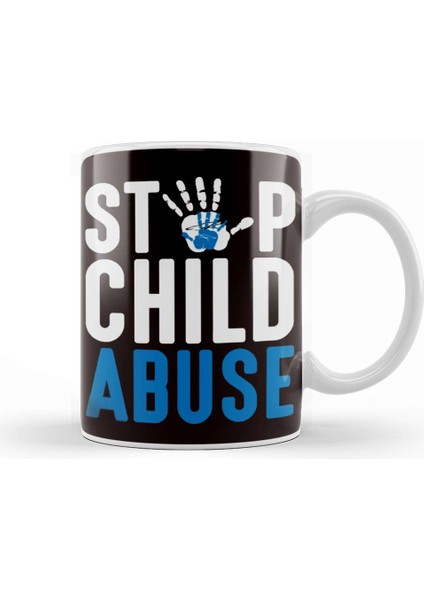 Blue Ribbon Stop Child Abuse Prevention Month Awareness Kupa Bardak Porselen