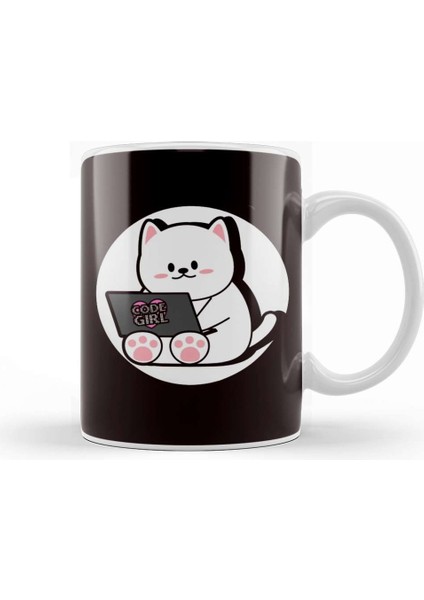Code Girl Cat Computer Science Developer Internet Debugging Kupa Bardak Porselen