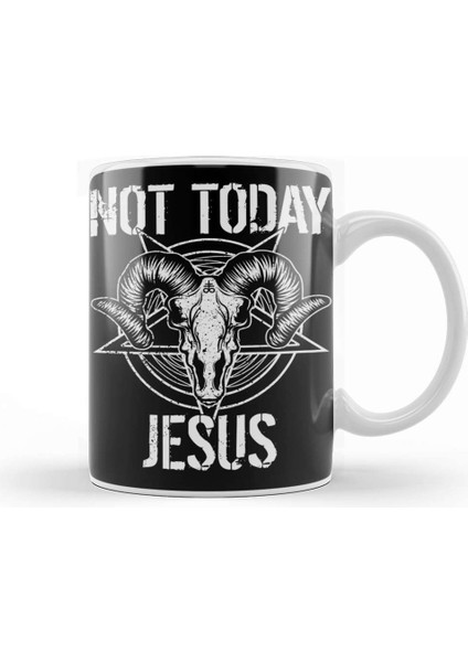 Satanism Baphomet Goat Pentagram Not Today Jesus 02 Kupa Bardak Porselen