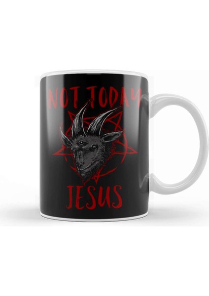 Satanism Baphomet Goat Pentagram Not Today Jesus Kupa Bardak Porselen