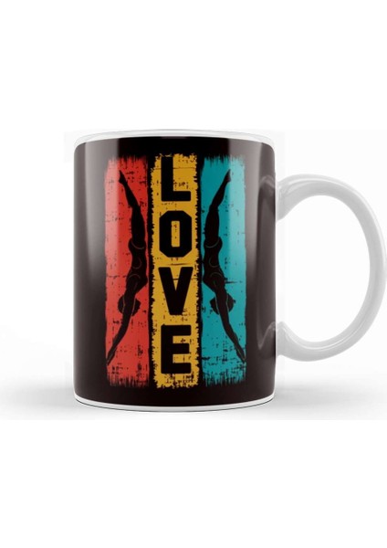 Vintage Love Swimming Retro Swimmer Girl Dive Water Sports Kupa Bardak Porselen