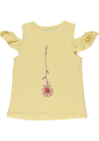 Kız Çocuk Omuz Pencereli Fırfırlı T-Shirt