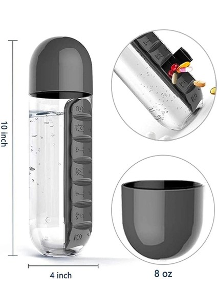 Matara Suluk 600ML 7 Gün Hap Ilaç Saklama Kutusu Water Ilaç Kutulu Kapaklı Matara Suluk
