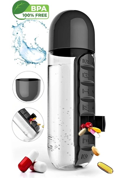 Matara Suluk 600ML 7 Gün Hap Ilaç Saklama Kutusu Water Ilaç Kutulu Kapaklı Matara Suluk fiyatları