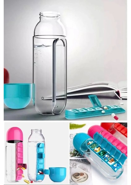 Matara Suluk 600ML 7 Gün Hap Ilaç Saklama Kutusu Water Ilaç Kutulu Kapaklı Matara Suluk fırsatları