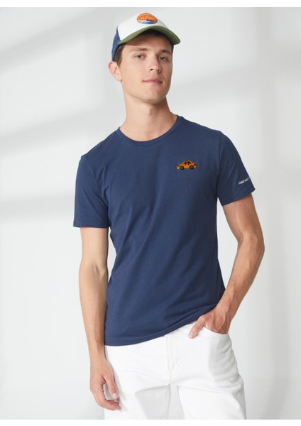 Bisiklet Yaka Mavi Erkek T-Shirt FM23S15TGBLUE