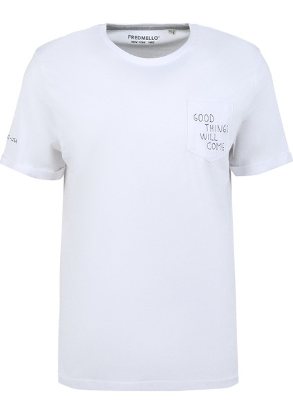 Bisiklet Yaka Beyaz Erkek T-Shirt FM23S16TGWHITE