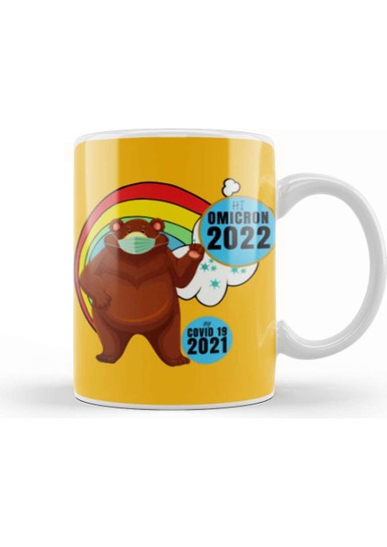 Sarcasm Funny Vintage Bear Saying Hi Omicron 2022 Kupa Bardak Porselen