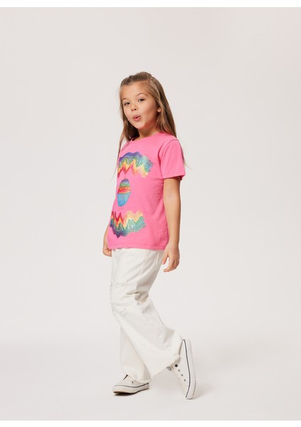 Baskılı Koyu Pembe Kız Çocuk T-Shirt 232 Lcg 242003 Raınbow K.pembe