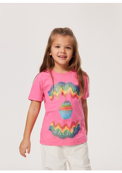 Baskılı Koyu Pembe Kız Çocuk T-Shirt 232 Lcg 242003 Raınbow K.pembe