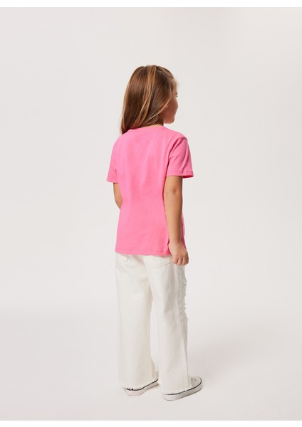 Baskılı Koyu Pembe Kız Çocuk T-Shirt 232 Lcg 242003 Raınbow K.pembe