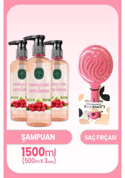 Frambuazlı Sirke & Şampuan 500 ml x 3 Adet ve Saç Fırçası