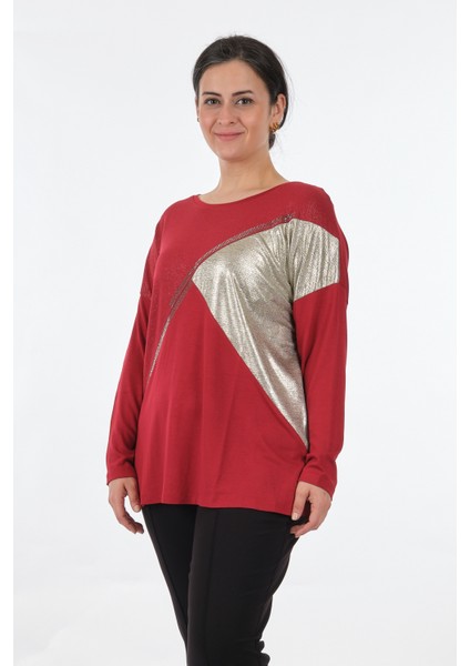 Yuvarlak Yaka Büyük Beden Uzun Kollu Kırmızı Kadın Bluz MY2150P10758 fiyatları