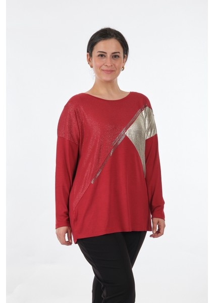 Yuvarlak Yaka Büyük Beden Uzun Kollu Kırmızı Kadın Bluz MY2150P10758 modelleri