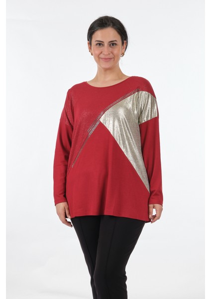 Yuvarlak Yaka Büyük Beden Uzun Kollu Kırmızı Kadın Bluz MY2150P10758 fırsatları
