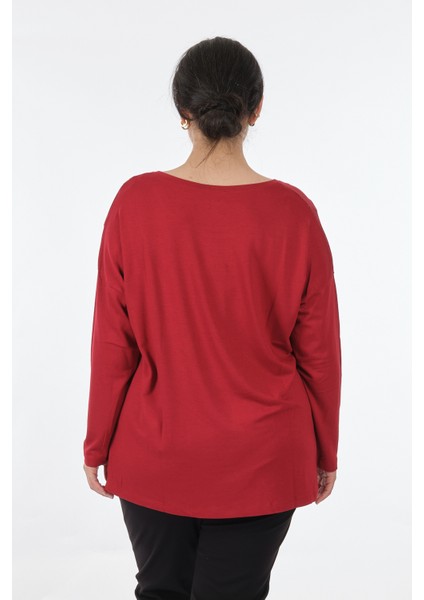 Yuvarlak Yaka Büyük Beden Uzun Kollu Kırmızı Kadın Bluz MY2150P10758 indirimleri